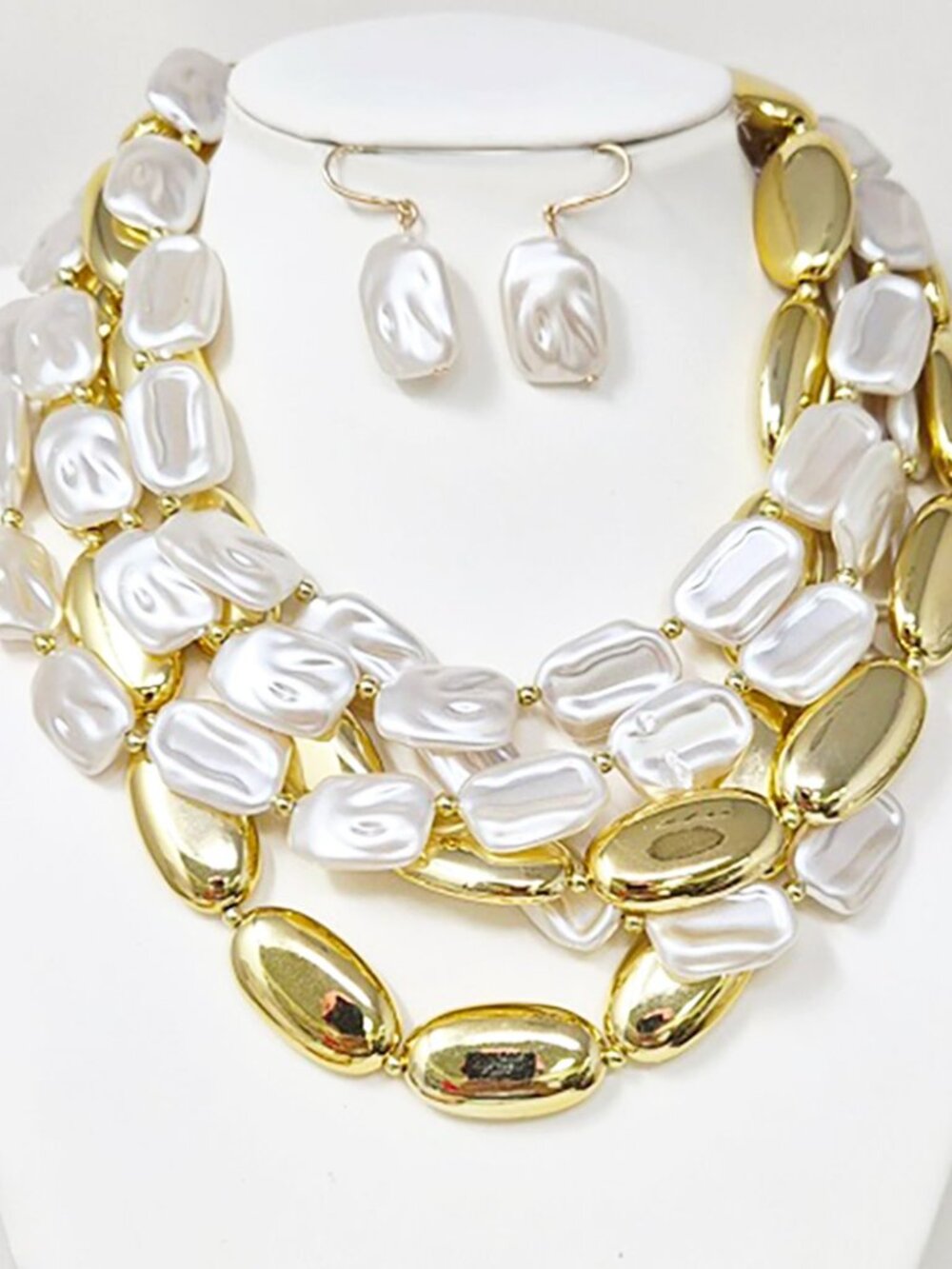 Ross-Simons Gold Plated Faux Baroque Pearl Layered Statement Necklace & Earrings
